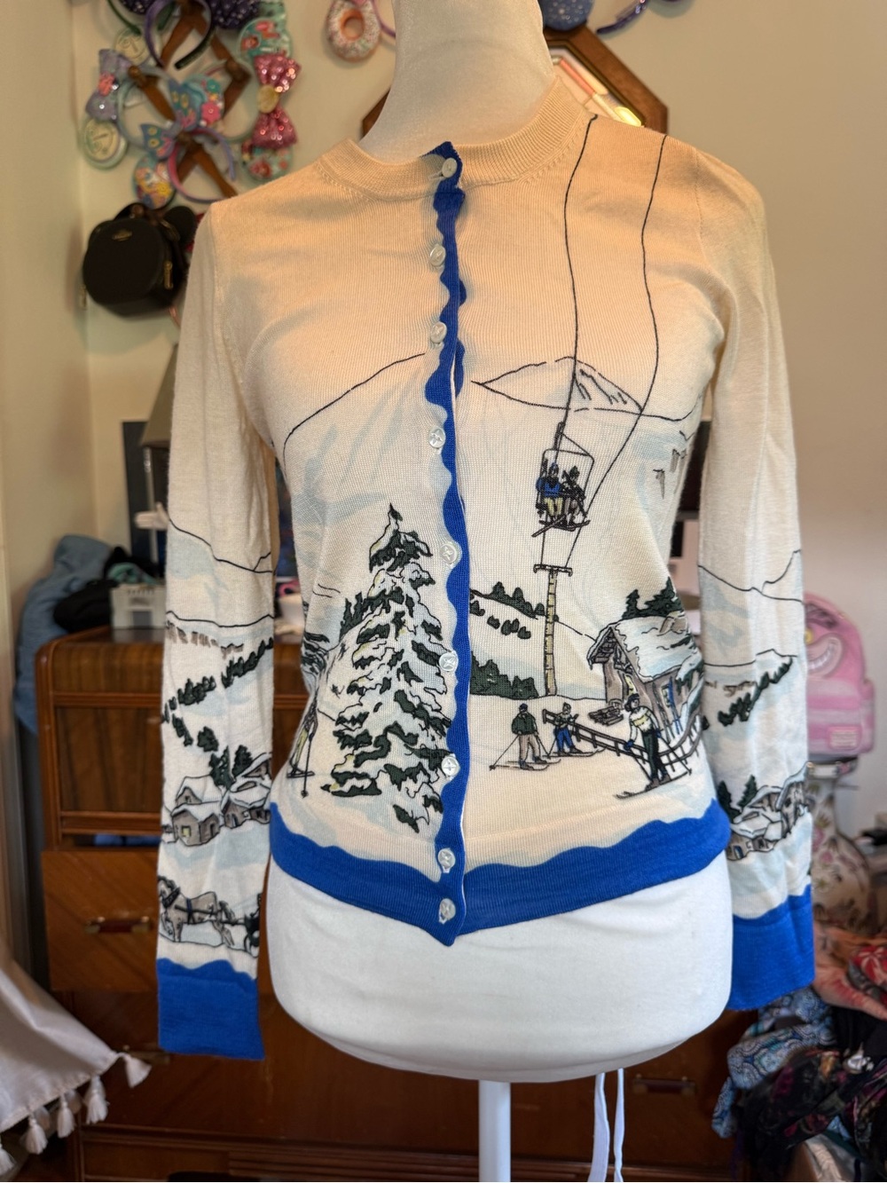 Scenic Ski Resort Cardigan - Cream & Blue j crew small sweater